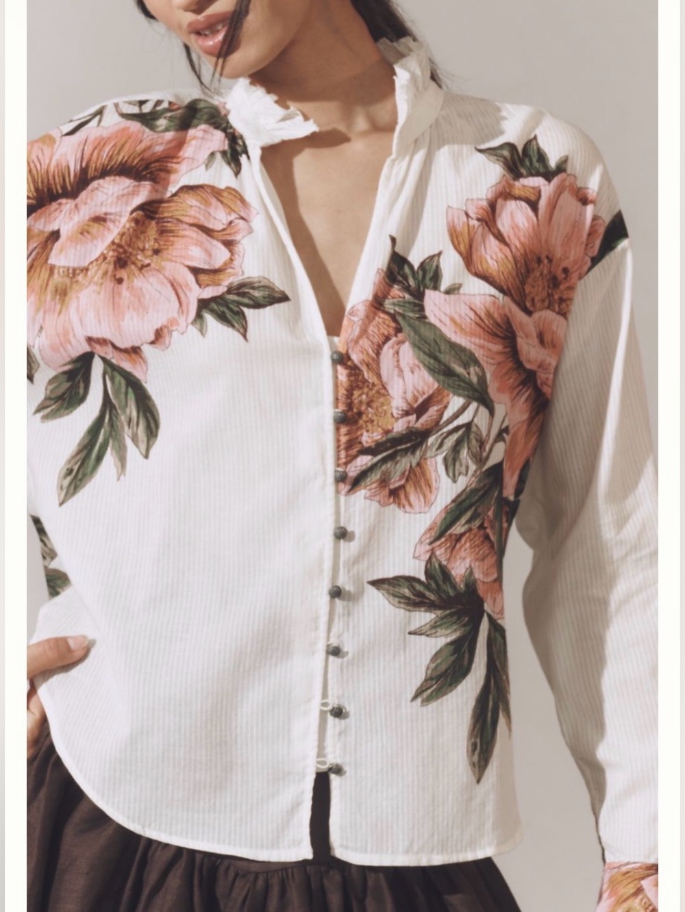 Anthropologie Pilcro Tavi Buttondown Blouse Floral Pink Cream Size XL